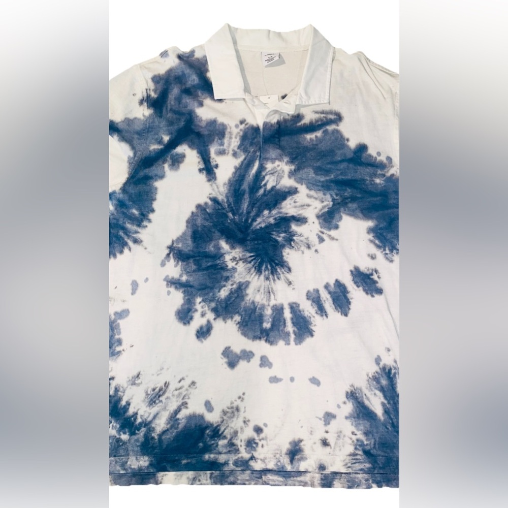 Urban Outfitters Navy and White Tie-Dye Oversized Polo